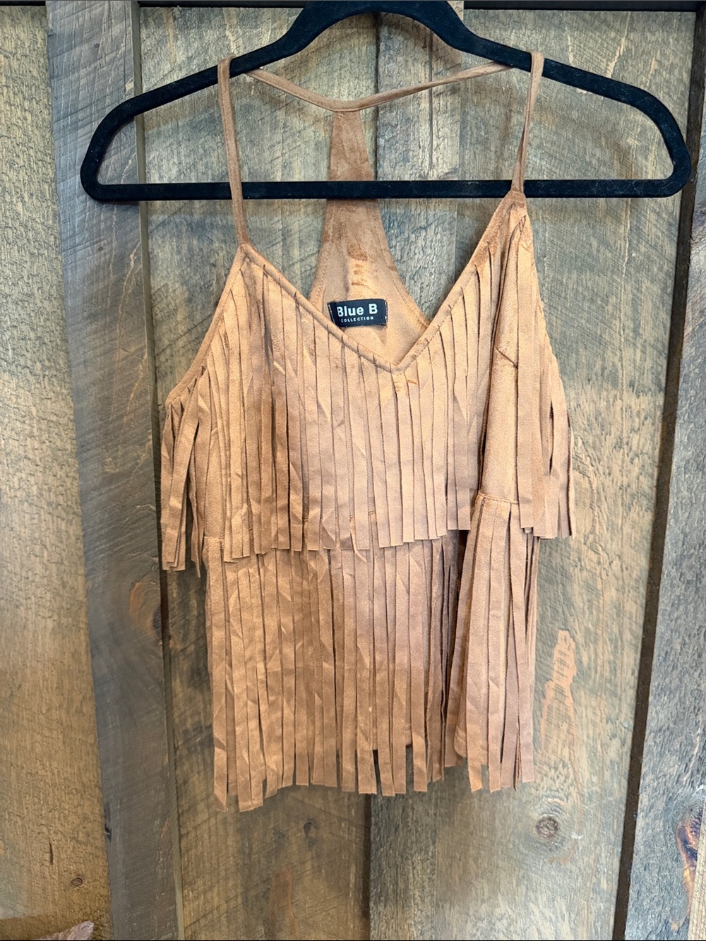 Blue B Taupe Fringe Suede-Look Camisole
